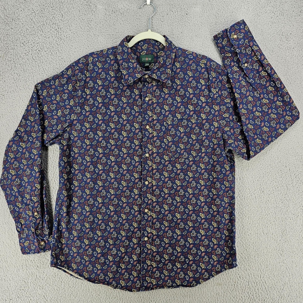 J Crew Shirt Mens‎ Large Blue Paisley 100% Cotton Long Sleeve Button Up Casual